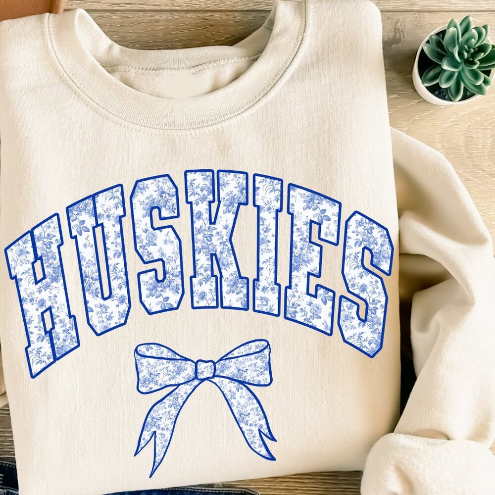 Custom College Merch Sweatshirt Women Blue Toile Floral Print , ANY COLLEGE Name